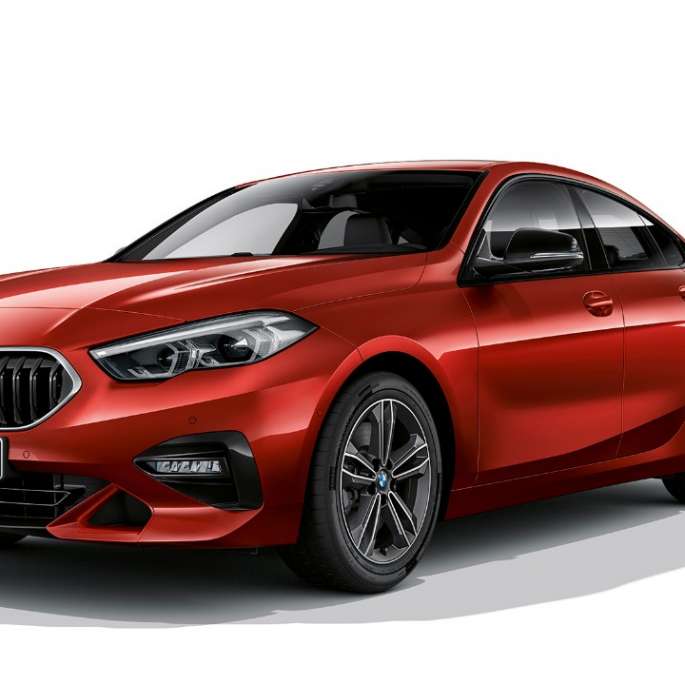 BMW kidney grille BMW 2 Series Gran Coupé Model Sport Line BMW kidney grille with grille frame in Chrome BMW 2 Series Gran Coupé Model Sport Line Melbourne Red F44 three-quarter side view