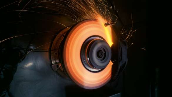 Glowing brake disc with sparks flying while in use Glowing brake disc with sparks flying while in use, which can take the forces exerted upon it as a BMW Genuine Part
