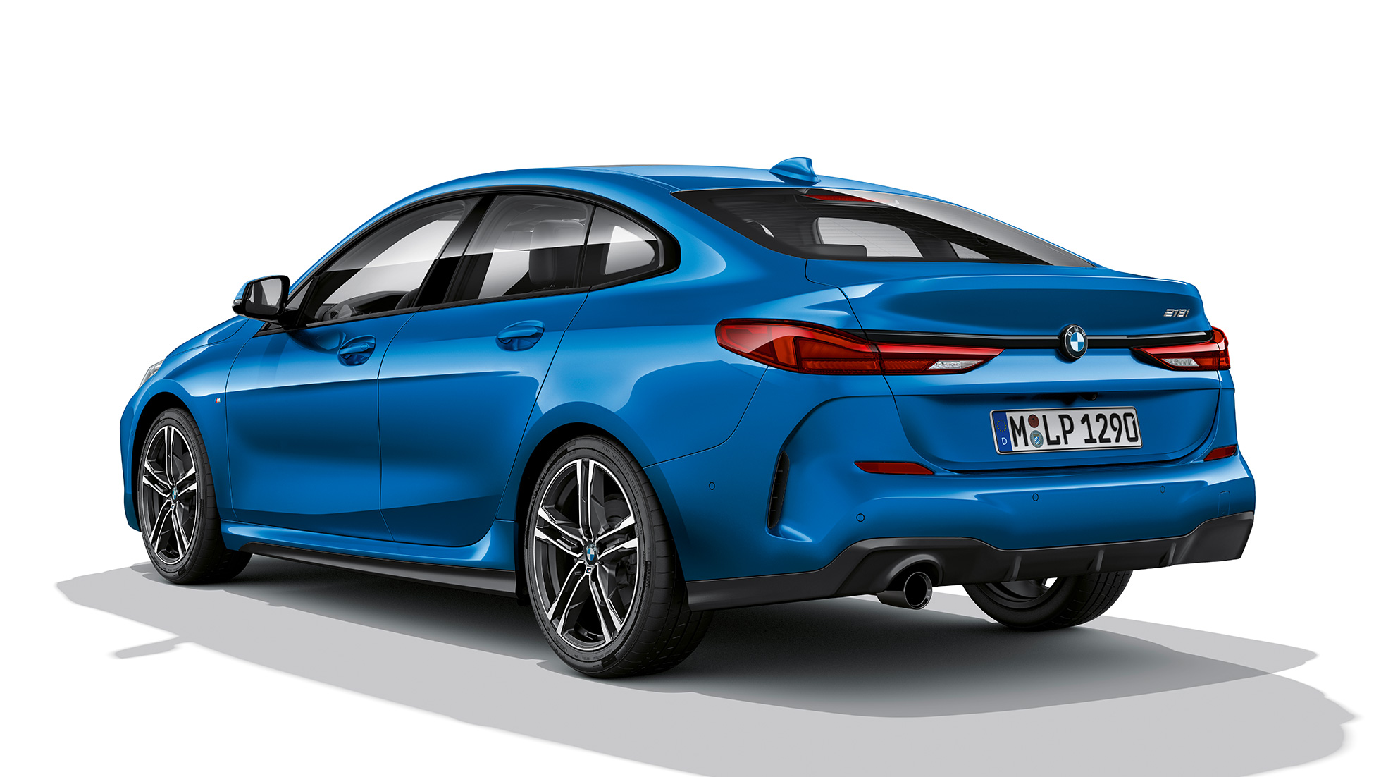 BMW Individual high-gloss Shadow Line BMW 2 Series Gran Coupé Model M Sport BMW Individual high-gloss Shadow Line BMW 2 Series Gran Coupé Model M Sport Misano Blue metallic F44 three-quarter side view