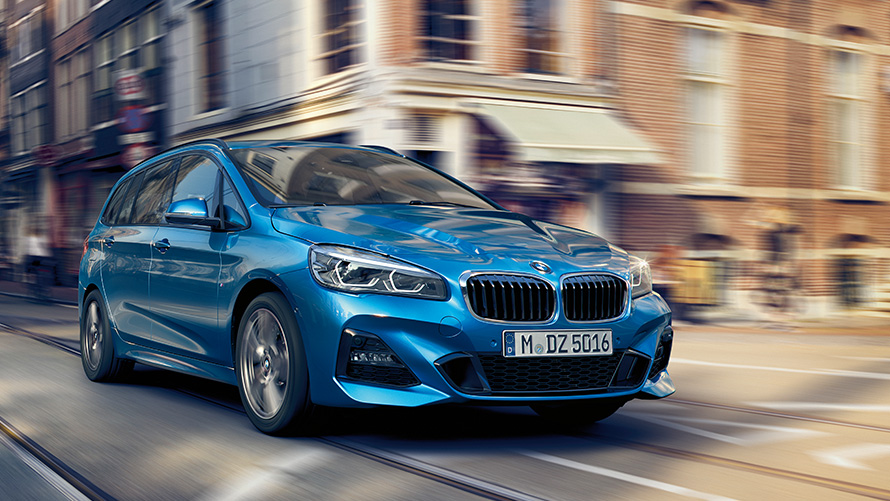 BMW 2 Series Gran Tourer F46 2018 Estoril Blue metallic three-quarter front view driving on the road