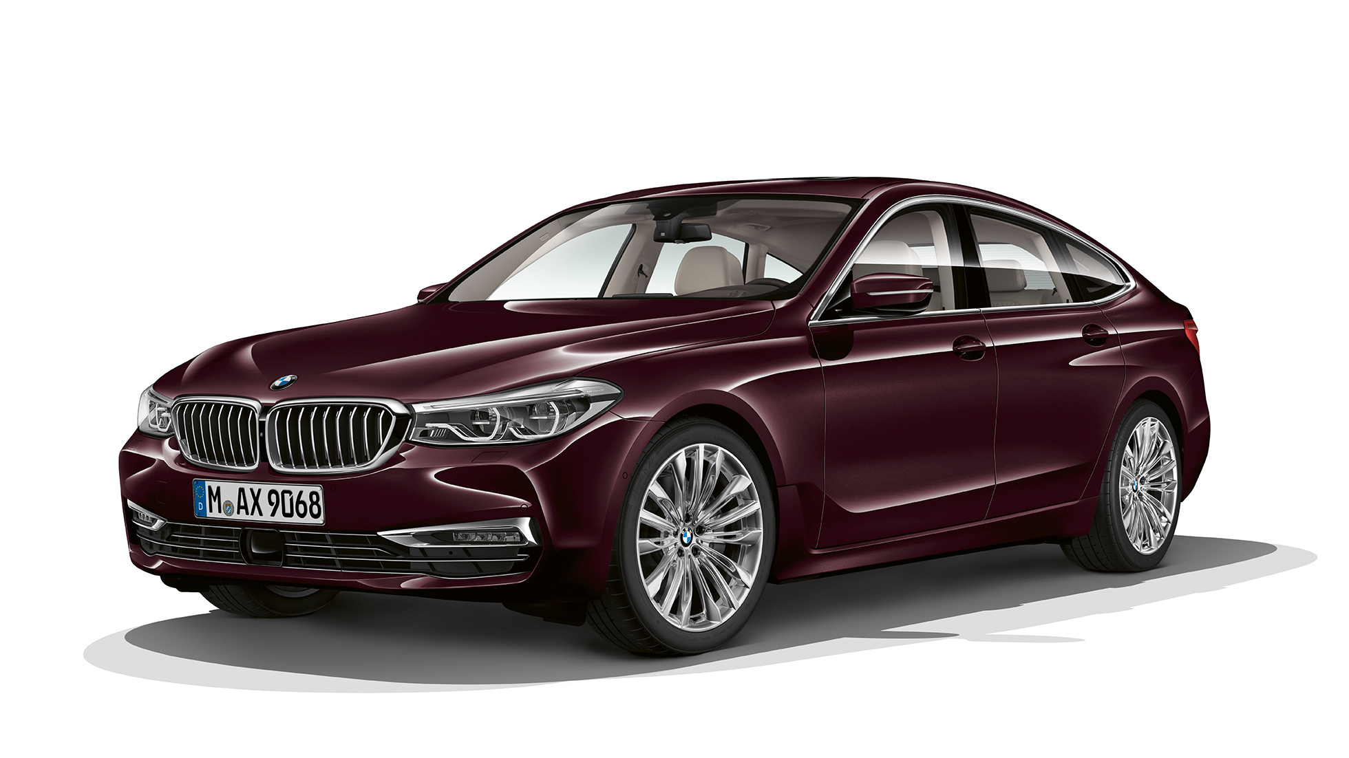 BMW 6 Series Gran Turismo G32 Luxury Line three-quarter front view BMW 6 Series Gran Turismo G32 2017 Luxury Line Royal Burgundy Red three-quarter front view