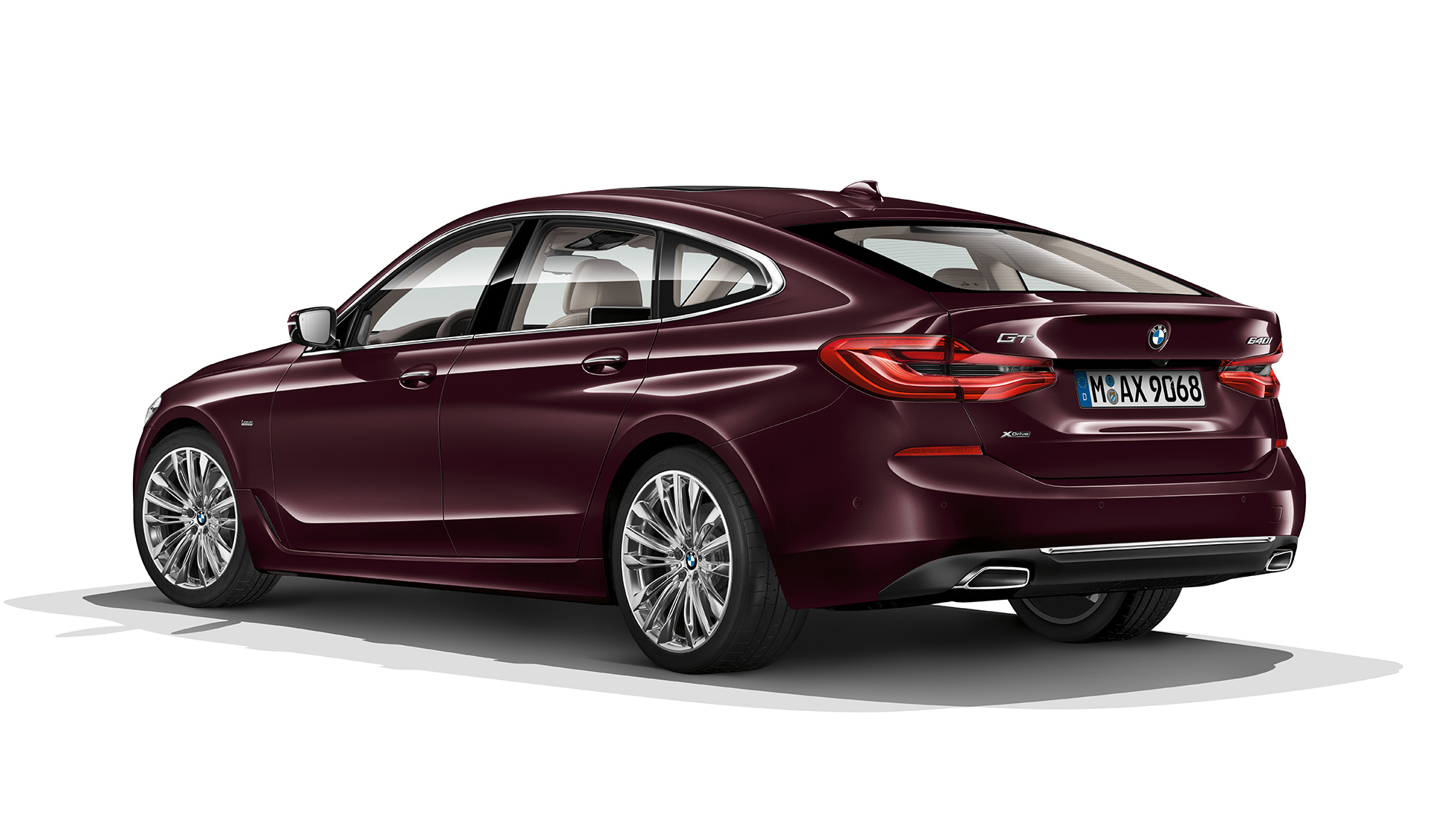 BMW 6 Series Gran Turismo G32 Luxury Line three-quarter rear view BMW 6 Series Gran Turismo G32 2017 Luxury Line Royal Burgundy Red three-quarter rear view