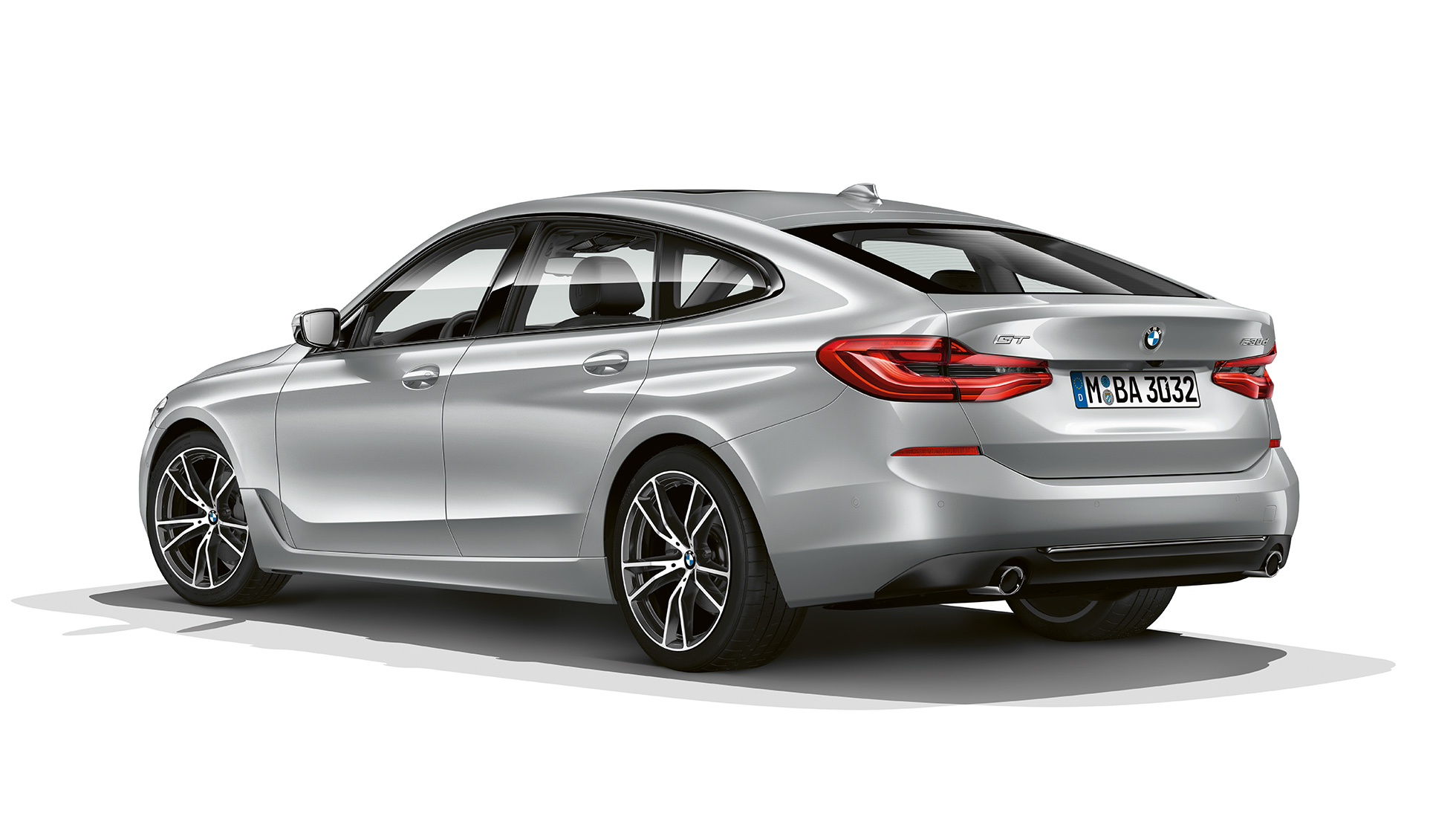 BMW 6 Series Gran Turismo G32 Sport Line three-quarter rear view BMW 6 Series Gran Turismo G32 2017 Sport Line Glacier Silver metallic three-quarter rear view