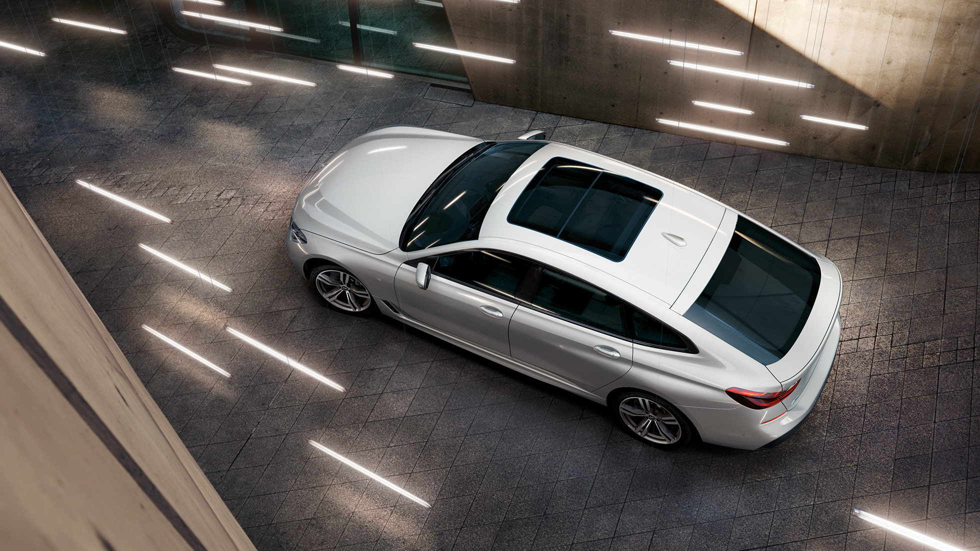 BMW 6 Series Gran Turismo G32 bird's-eye view BMW 6 Series Gran Turismo G32 2017 Mineral White metallic bird's-eye view