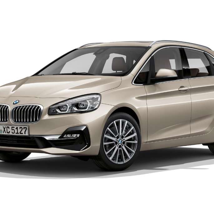 BMW 2 Series Active Tourer Model Luxury Line 225i xDrive F45 Jucaro Beige metallic three-quarter front view 
